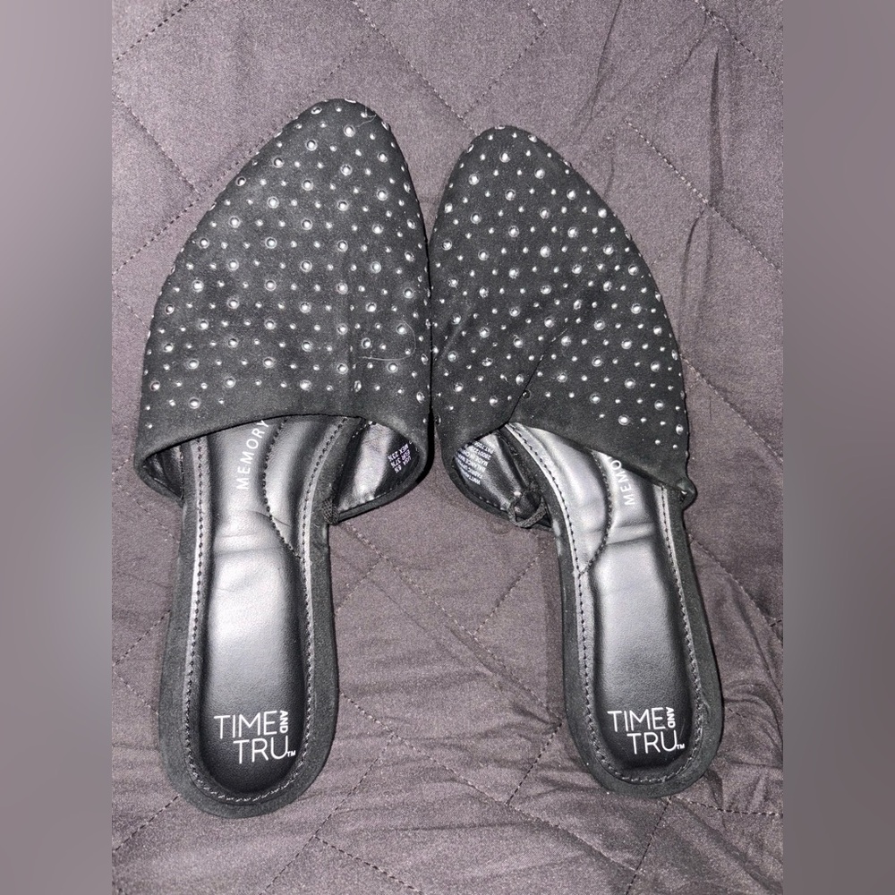 Time and Tru Black Perforated Mules